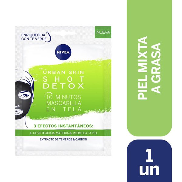 Nivea Mascarilla Facial Tela Urban Skin Shot Detox Piel Mixta a Grasa 1 Unidad