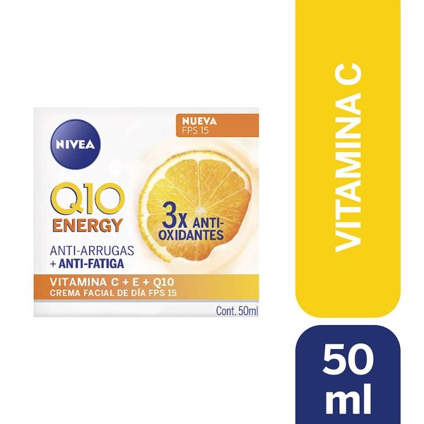 Nivea Crema Facial Antiarrugas Q10 Energy + Vitamina C Y E Fps 15 50 ml