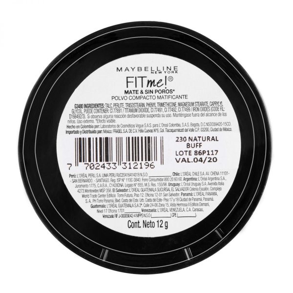 Maybelline Polvo Compacto Matificante Fit Me 12 gr 230 natural Buff