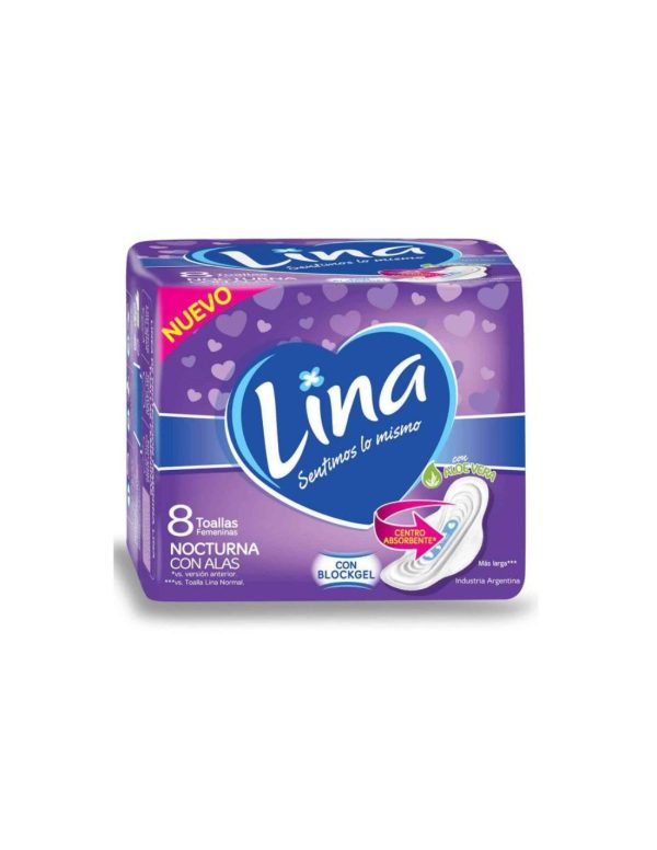 LINA TOALLA FEMENINA NOCTURNA ANATOMICA C/A X8