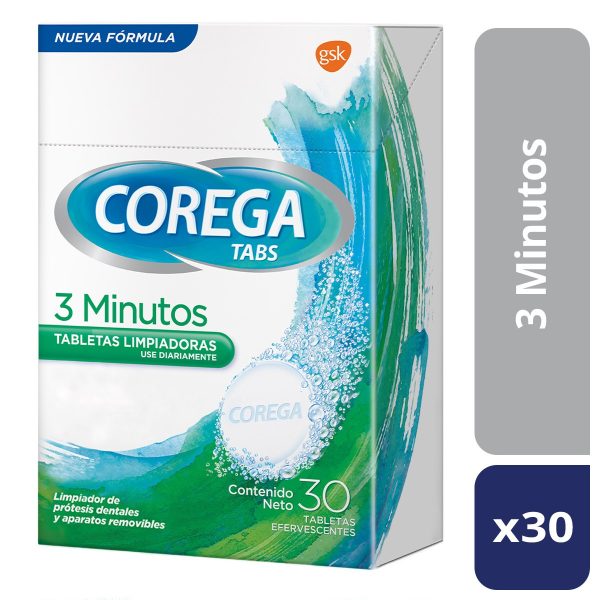 COREGA TABS 3MINUTOS TABLETAS LIMPIADORAS 4EN1 X30UN